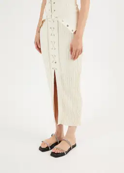 Dion Lee Lace Up Eyelet Skirt and Top Set Beige Size 6