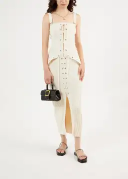 Dion Lee Lace Up Eyelet Skirt and Top Set Beige Size 6