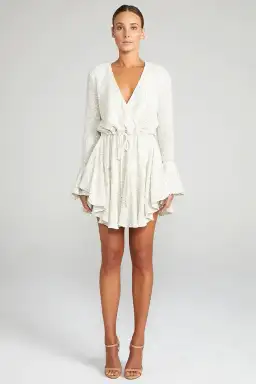 Shona Joy Aimee Frill Cuff Drawstring Mini Dress White Size 8  for rent on The Volte - image 1