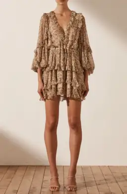 Shona Joy Ambar Balloon Sleeve Frill Mini Dress Print Size 12 for rent on The Volte - image 3