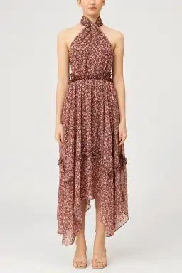 Keepsake Illustrate Midi Dress Chocolate Ditsy Floral Print Size 12 for rent on The Volte - image 1