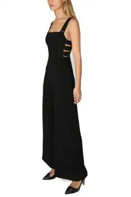 Zimmerman Stretch Crepe Gold Buckle Jumpsuit Navy Size 8