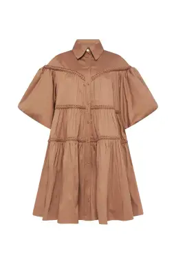 Aje Casabianca Puff Sleeve Shirt Smock Dress Walnut Brown Size 8  for rent on The Volte - image 6