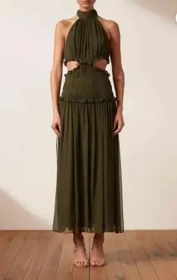 Shona Joy Safira High Neck Cut-Out Midi Dress Green Size 14