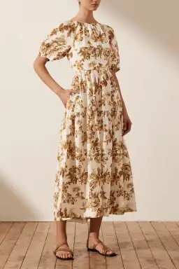 Shona Joy Bella Linen Short Sleeve Open Back Midi Dress Print Size 10 for rent on The Volte - image 2