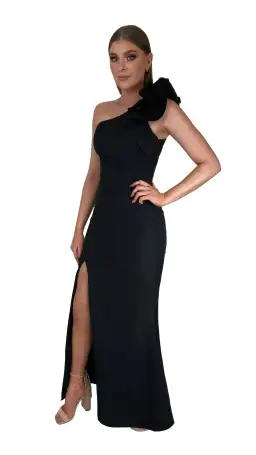 Bariano Sue Frill Shoulder Gown Black Size 16 for rent on The Volte - image 3
