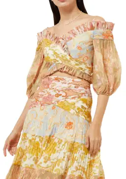 Zimmermann Postcard Pleated Fan Top size 2 Long Skirt Print Size 3 for rent on The Volte - image 1