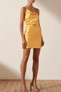 Shona Joy Alma Asymmetrical Bias Cowl Mini Dress Yellow Size 10