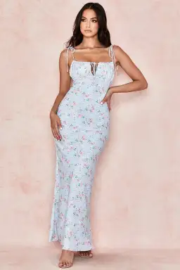 House Of CB Raphael Summer Maxi Dress Pale Blue Floral Size S / Au 8