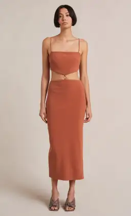 Bec & Bridge Alba Cut Out Midi Dress Terracotta  Size 6  for rent on The Volte - image 1