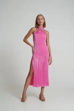 Lidee Soiree Halter Midi Dress in Hot Pink Size 8
