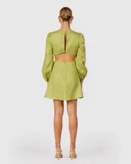 The Wolf Gang Safi Linen Cut Out Dress in Pistachio Green Size XXS