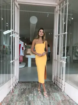 Bec & Bridge Ariel Midi Dress in Mango Orange Size 12