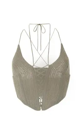 Dion Lee Khaki Crochet Tie Corset Khaki Size 8 