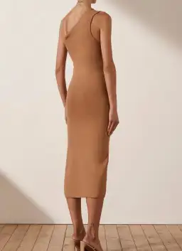 Shona Joy Basic One Shoulder Midi Dress in Tan Nude Size S
