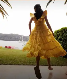 Leo Lin The Limon Silk Linen Midi Dress Midi Yellow Size 8 for rent on The Volte - image 3