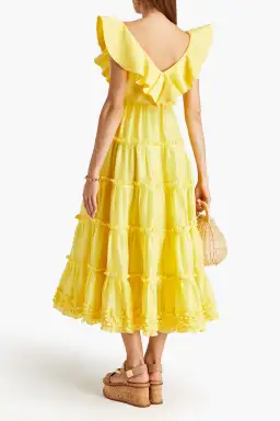 Leo Lin The Limon Silk Linen Midi Dress Midi Yellow Size 8 for rent on The Volte - image 2