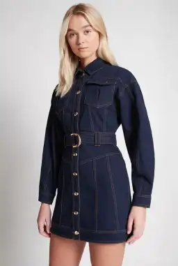 Aje Philia Belted Denim Dress Blue Size 6