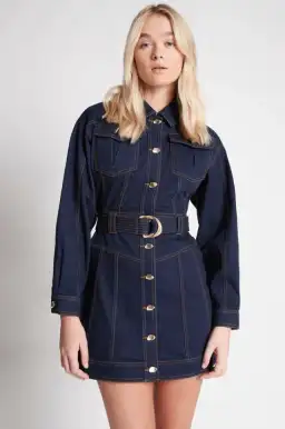 Aje Philia Belted Denim Dress Blue Size 6