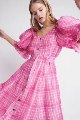 Aje Bungalow Midi Dress in Pink Check Print Size 6 for rent on The Volte - image 4