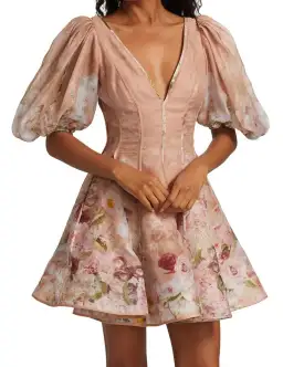 Zimmermann Dancer Puff Sleeve Mini in Blush Garden Floral Print Size 1 / Au 10 for rent on The Volte - image 2
