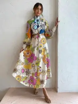 Alemais Farrah Cutout Floral Linen Midi Dress Print Size 10