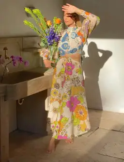 Alemais Farrah Cutout Floral Linen Midi Dress Print Size 10