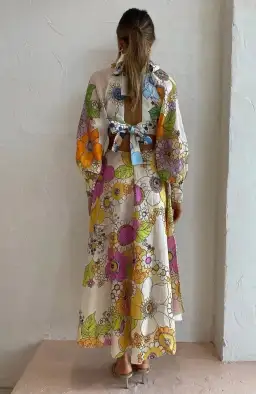 Alemais Farrah Cutout Floral Linen Midi Dress Print Size 10