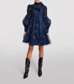 Zimmermann Rhythm Ruched Glitter Mini Dress Navy Size 0 / AU 8 for rent on The Volte - image 1