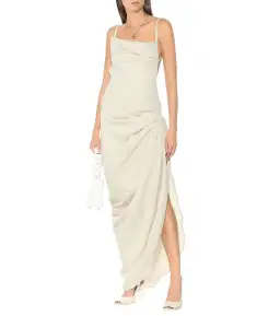 Jacquemus La Robe Saudade Asymmetrical Dress in Neutral Beige Size 36