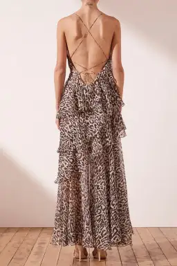 Shona Joy Mariposa Cross Back Maxi Dress Leopard Print Size 10