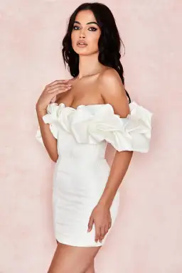 House of CB Selena Satin Ruffle Strapless Mini Dress Ivory White Size XS / Au 6 for rent on The Volte - image 2