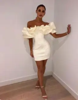 House of CB Selena Satin Ruffle Strapless Mini Dress Ivory White Size XS / Au 6 for rent on The Volte - image 7