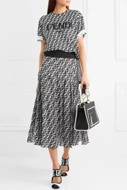 Fendi Silk Georgette Midi Skirt Print Size 8 