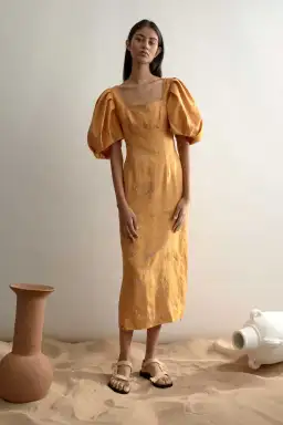 Alemais Sundance Midi Dress Yellow Print Size 6