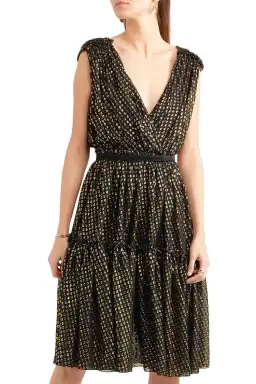 Stella McCartney Belted Fil Coupé Silk Blend Dress Metallic Size 8