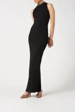 Scanlan Theodore Crepe Knit Curve Back Gown Black Size XS