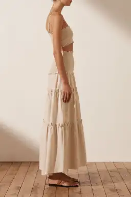 SHONA JOY Fiona Shirred Bralette and Tiered Midi Skirt Set CREAM Size AU 6 for rent on The Volte - image 4