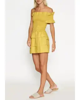 Sir The Label Marielle Ruched Dress Mustard Yellow Size AU 8