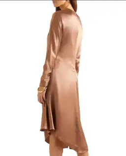 Versace Satin Midi Dress in Camel Brown Size 8 for rent on The Volte - image 3