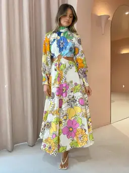 Alemais Farrah Cut Out Midi Dress Print Size 6  for rent on The Volte - image 1