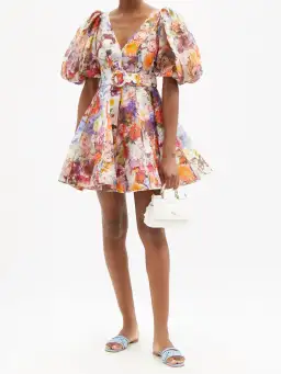Zimmermann Prima Balloon Sleeve Floral Linen Dress Multi Floral Size 1 / Au 10 for rent on The Volte - image 2