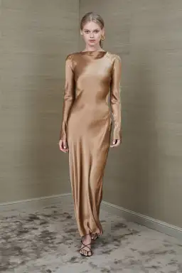 Bec & Bridge Aubrey Long Sleeve Maxi Dress Gold Size 10
