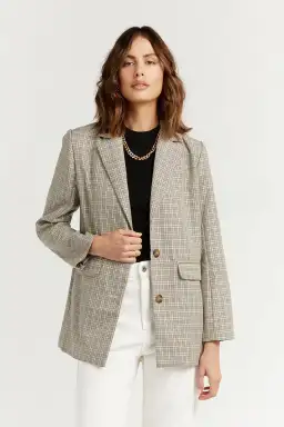 DISSH Frankie Plaid Beige Blazer Print Size 12