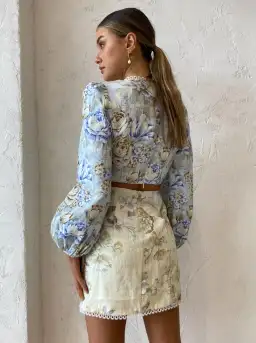 Sonya Cut Out Linen Mini Dress In Botanica Print Size 12