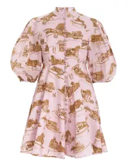 Zimmermann Day Mini Dress in Pink/Gold Toile
