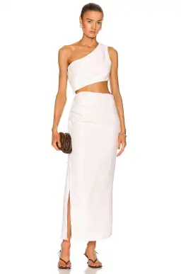 Sir The Label Clemence One Shoulder Midi Dress in Ivory Size 0 for rent on The Volte - image 1