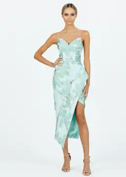 Bariano Adelina Metallic Midi Dress Turquoise Size 10 for rent on The Volte - image 1