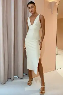 Bec & Bridge Iris Midi Dress Macadamia Size 8 for rent on The Volte - image 1