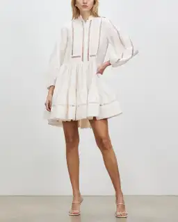 Shona Joy Joia Pin Tuck Tuxedo Mini Dress Ivory Size 6 